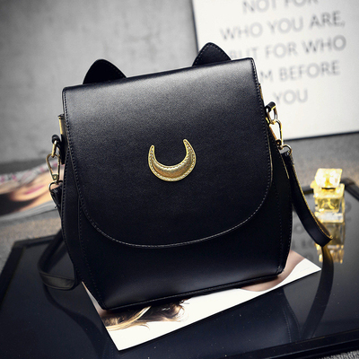 极速Animce Sailor Moon Satchel Luna Cat Backpack Black White