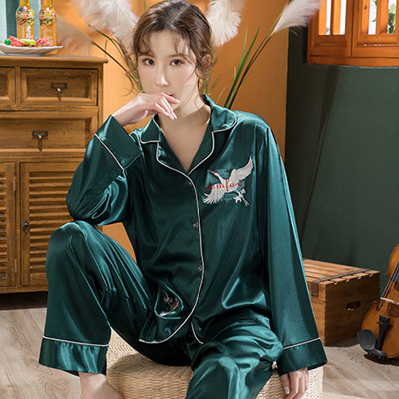 极速时尚仙鹤绣花女士仿r真丝长袖睡衣 新款韩版翻领开衫家居服两,女士内衣/男士内衣/家居服,睡衣/家居服套装,淘宝优惠券,粉丝福利购,淘宝优惠卷