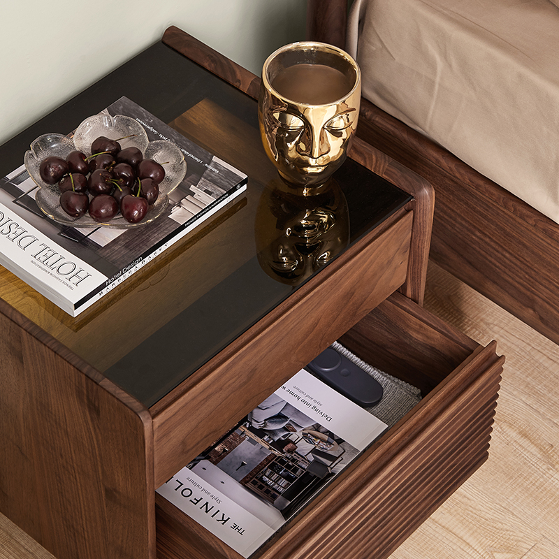 极速留意现代简约实木床头柜卧室新D款黑胡桃木小户型储物柜收纳