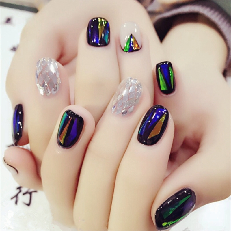 极速光疗 假甲片 贴片 手工w 美甲闪玻璃甲新娘指甲贴片短款穿戴