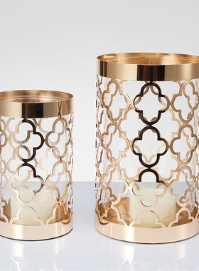 极速烛台家用创意家居摆件金色镂B空铁艺烛台中式金属工艺品蜡烛