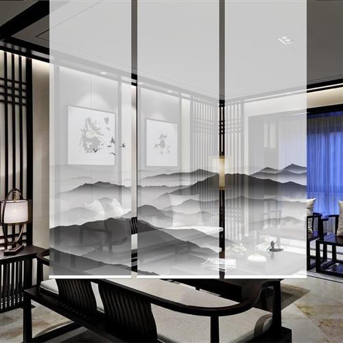 极速屏风帘窗帘遮光2023新款卷帘客厅入户M酒店防水遮挡国画卧室