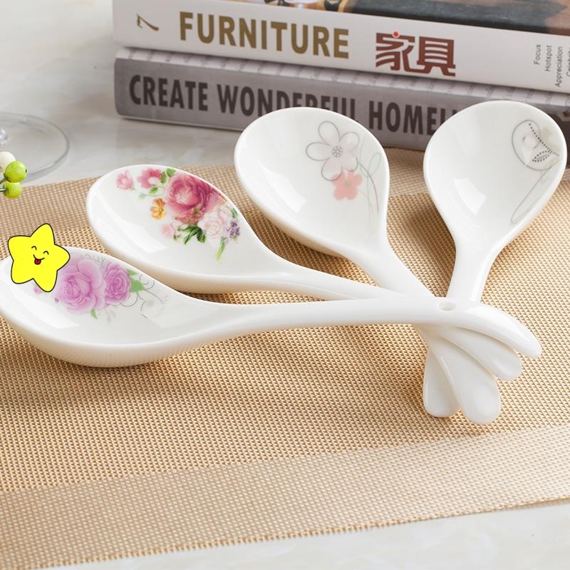 极速买一送一 景德镇家用陶瓷大勺子大汤勺 盛Q汤长柄大号骨瓷汤