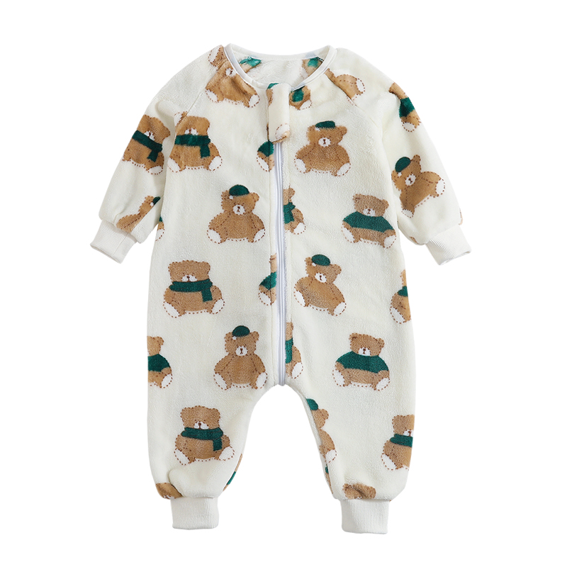 极速宝宝睡衣秋冬季法兰绒加绒加厚珊瑚绒儿童连体U爬服家居服婴