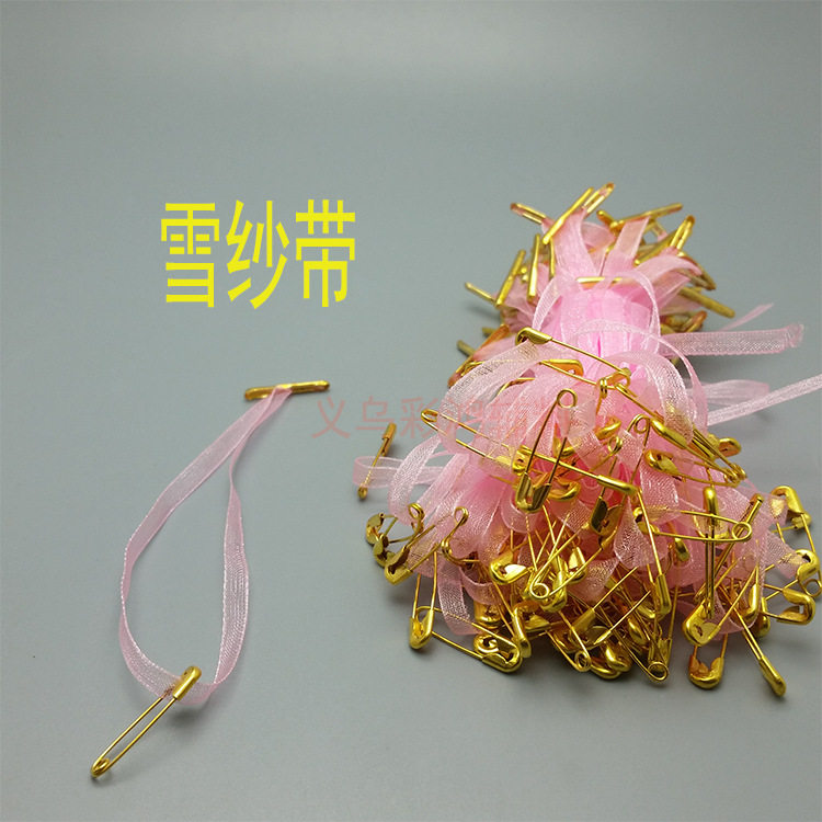 现货供应 高档 别针金 银 黑 粉雪纱带线扣 葫芦别针吊粒吊牌绳