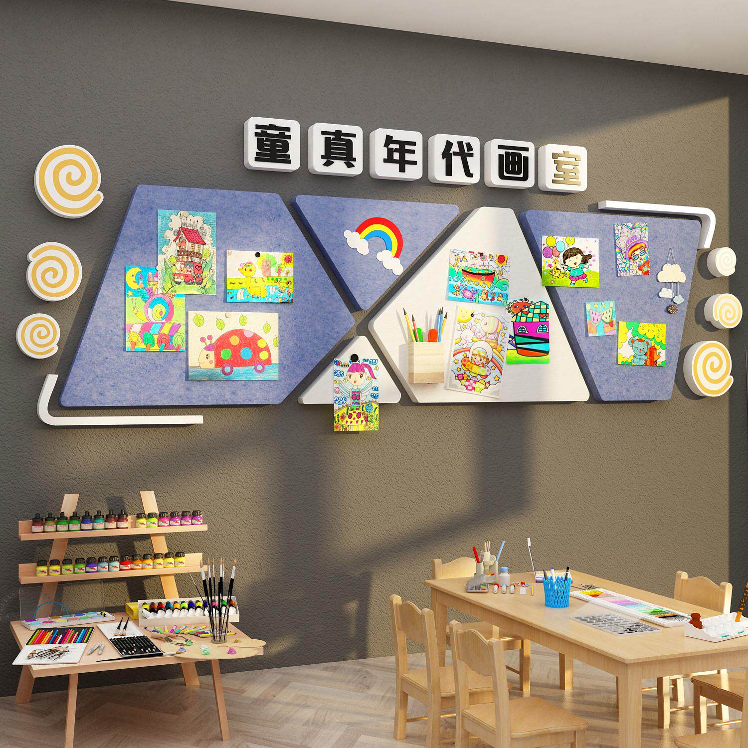 厂家毛毡优秀作品展示板画室环创美术教装饰布置培训班文化墙贴面