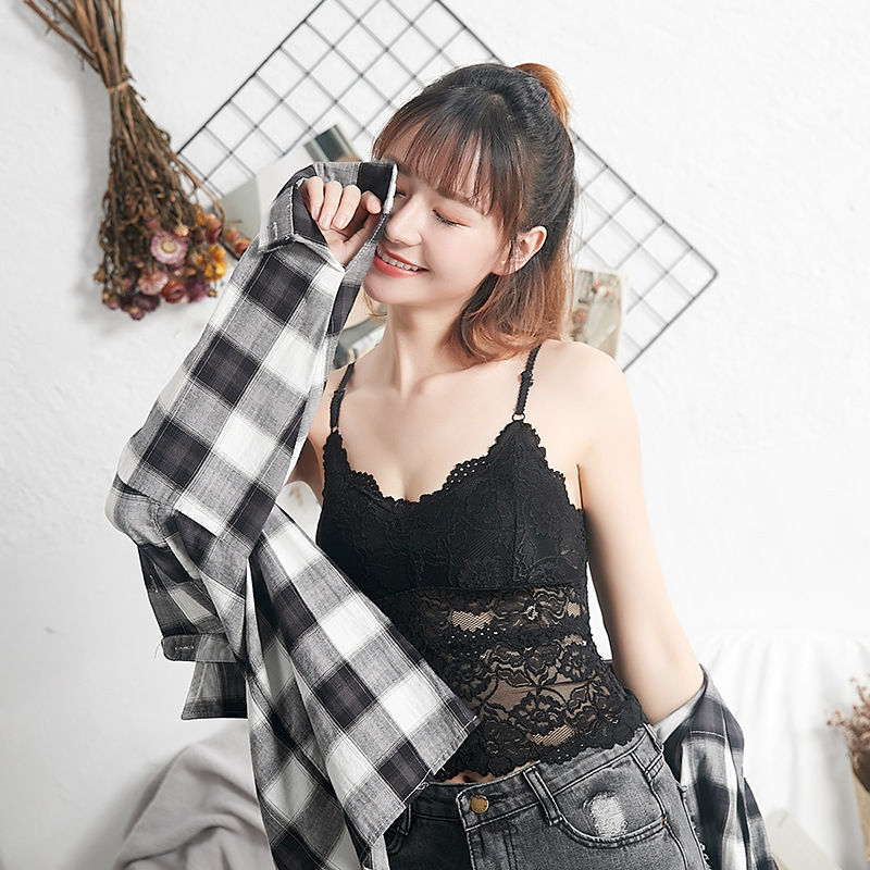 美背性感蕾丝吊带裹胸背心女 薄款内搭外穿带胸垫大码打底小背心