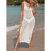 沙滩裙防晒比基尼罩衫 裙性感纯色镂空针织吊带长裙度假连 高货夏季