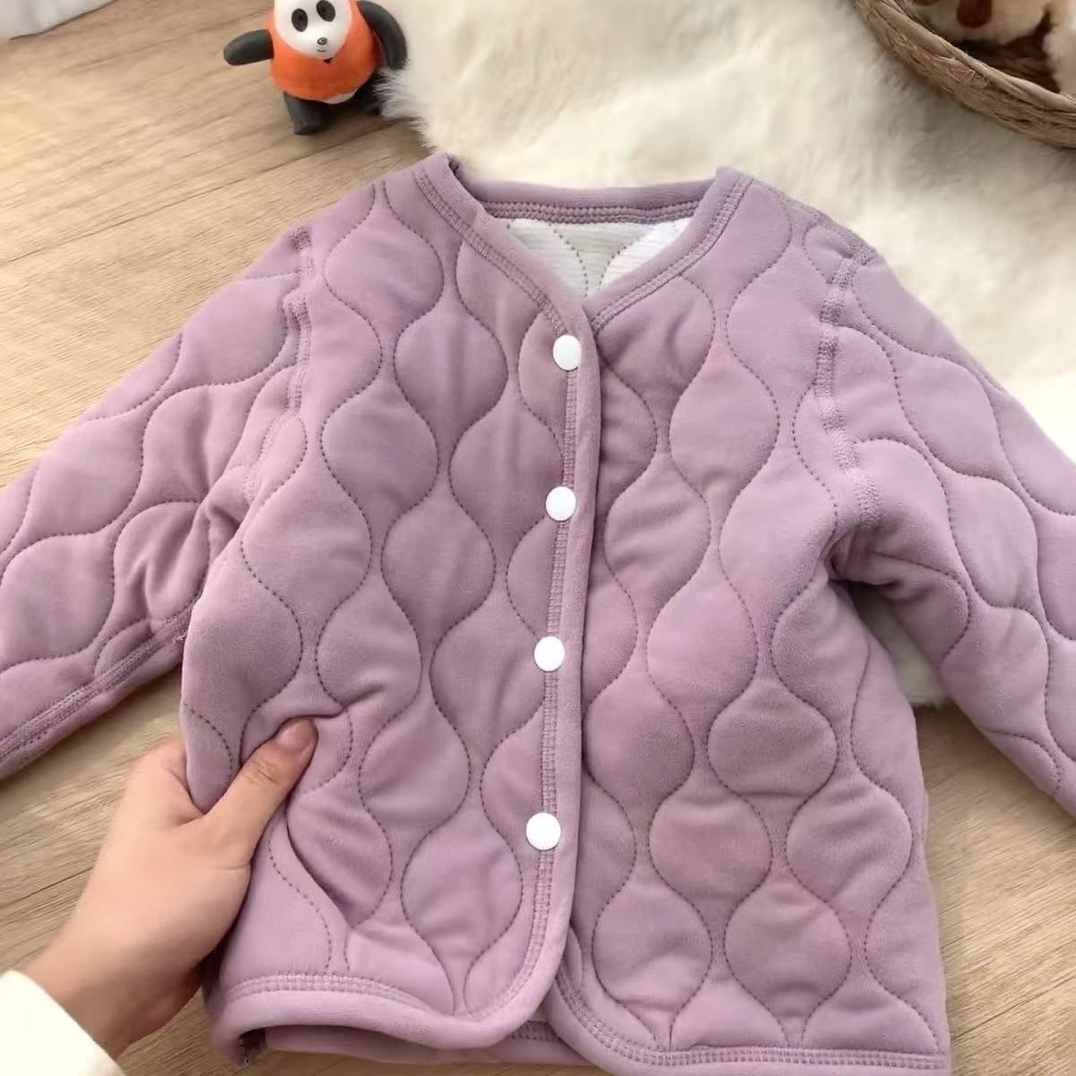 【蚕丝羊毛加厚棉袄校服神器】儿童保暖上衣秋冬三层夹棉内穿外套