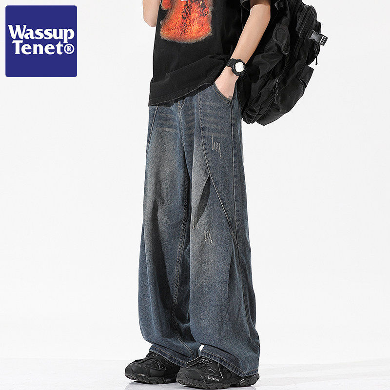 Wassup tenet美式阔腿牛仔裤男款春季宽松直筒拖地休闲百搭长裤子