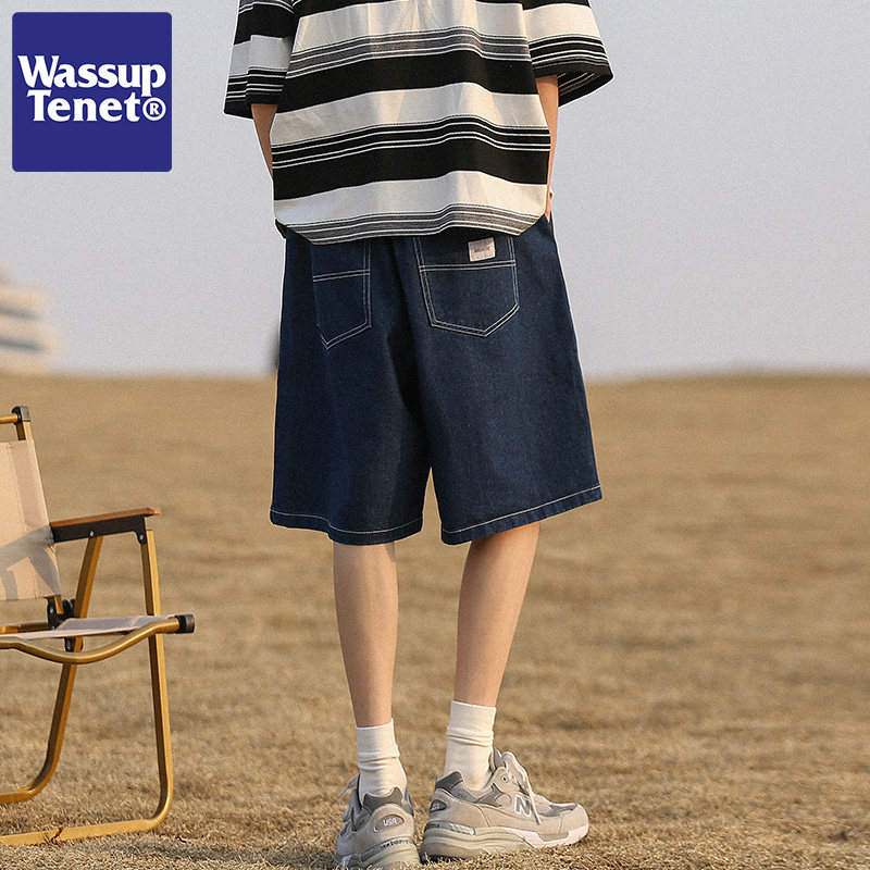 Wassup tenet夏季潮牌宽松牛仔短裤男士2024休闲裤新款情侣五分裤