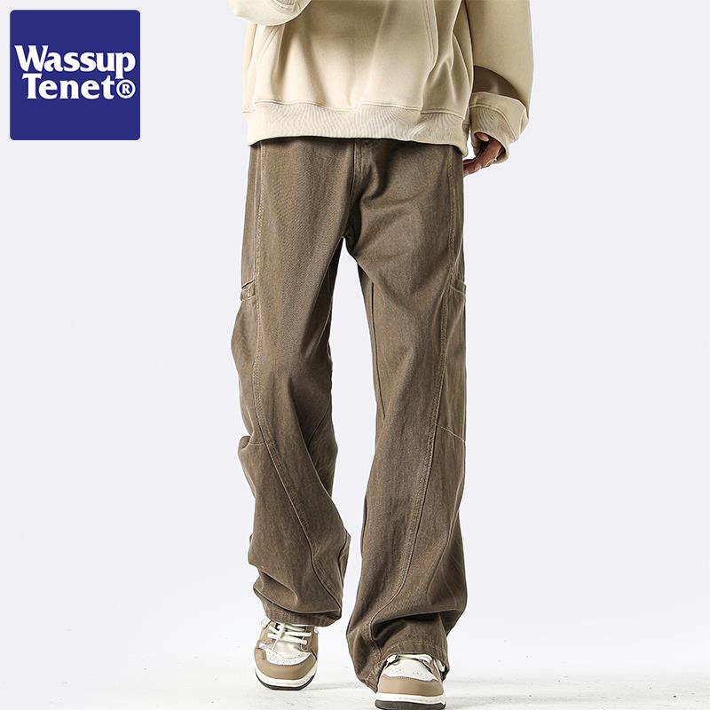 Wassup tenet复古直筒工装牛仔裤男士秋季日系宽松休闲百搭长裤子