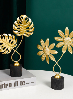 速发风轻奢金色铁艺叶子装饰品高级感小柜客厅电视柜酒众桌面摆件