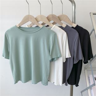 速发莫代尔上T恤纯色百搭休闲圆领薄款白色短款棉衣罩衫