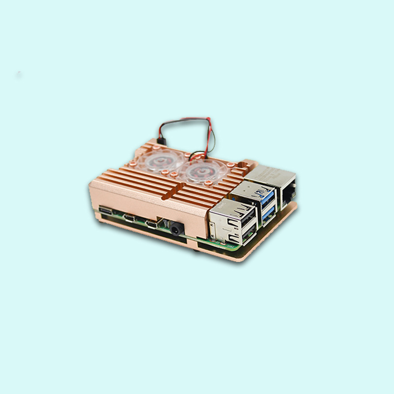 现货速发树莓派4B双风扇散热金色外壳 raspberry pi4保护壳