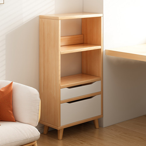 速发实木书柜矮柜家用置厅靠缝松木柜子窄墙展示柜儿童书架落地客