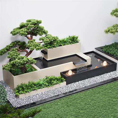 现货铝合金花g箱流水组合景观墙不锈钢花坛种植盆鱼缸鱼池瀑布户