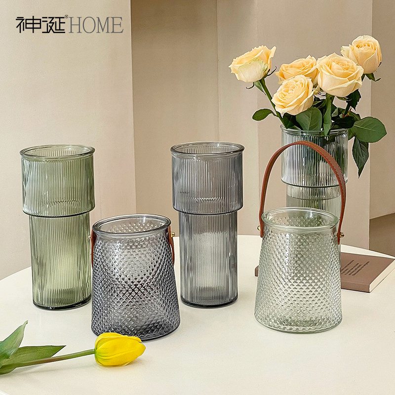 速发高颜值透面玻璃花瓶家居桌明干花插花瓶花厅水培水养客器摆设