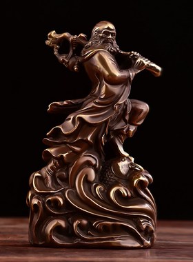 速发纯铜仿古佛像摆件家装客厅书房居饰禅意踏浪过江祥瑞僧像