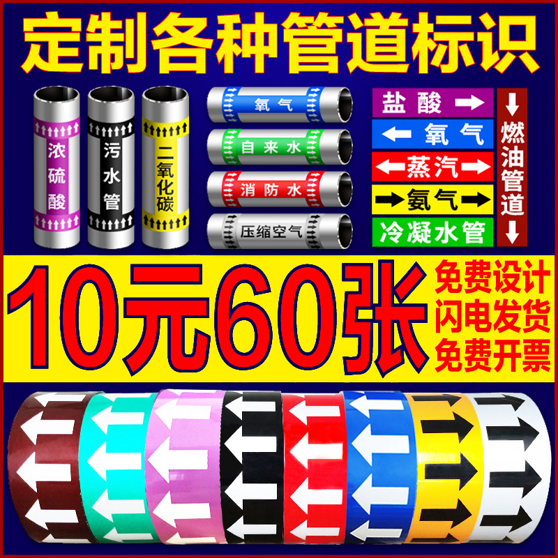速发箭头标识贴反光膜管道标标识牌介质管道标识流向色环标签贴自