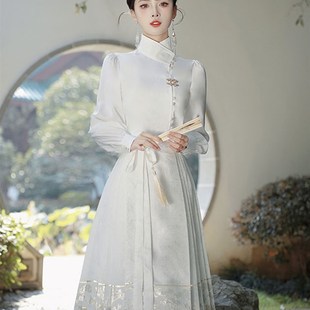 速发领证登记马穿面可以上班裙的汉服改良套装白色连衣裙小礼服