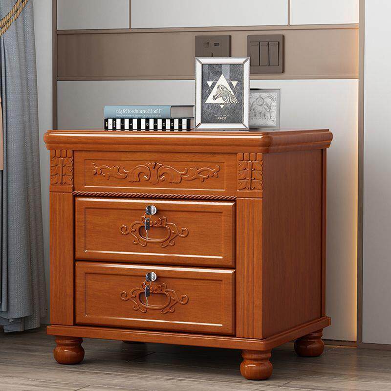 免安装床头柜实木新款中式豪华复古雕花卧室家用床边收纳储物柜