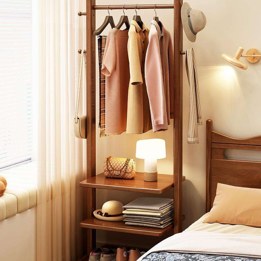 实木衣帽架落地挂衣架家用卧室角落床头置物架小户型衣服收纳架子