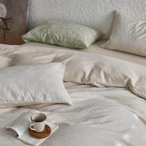 复古田园风全棉双色大提花水洗棉四件套立体素描纹北欧简约单双人