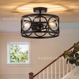 amazon铁艺复古美式农舍圆形客厅卧室工业风吸顶枝形吊灯