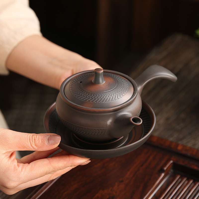 紫陶茶壶原矿紫泥紫砂侧把壶陶瓷家用小号单壶复古功夫泡茶壶陶壶