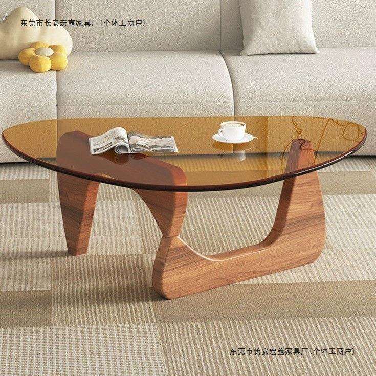 现代简约创意圆形茶几家用小户型客厅钢化玻璃茶几网红灰色茶桌