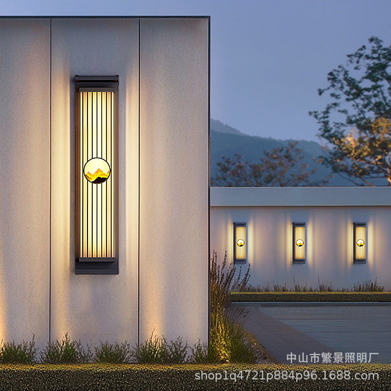 新中式太阳能户外壁灯复古别墅室外庭院灯大门口两侧门柱子墙壁灯