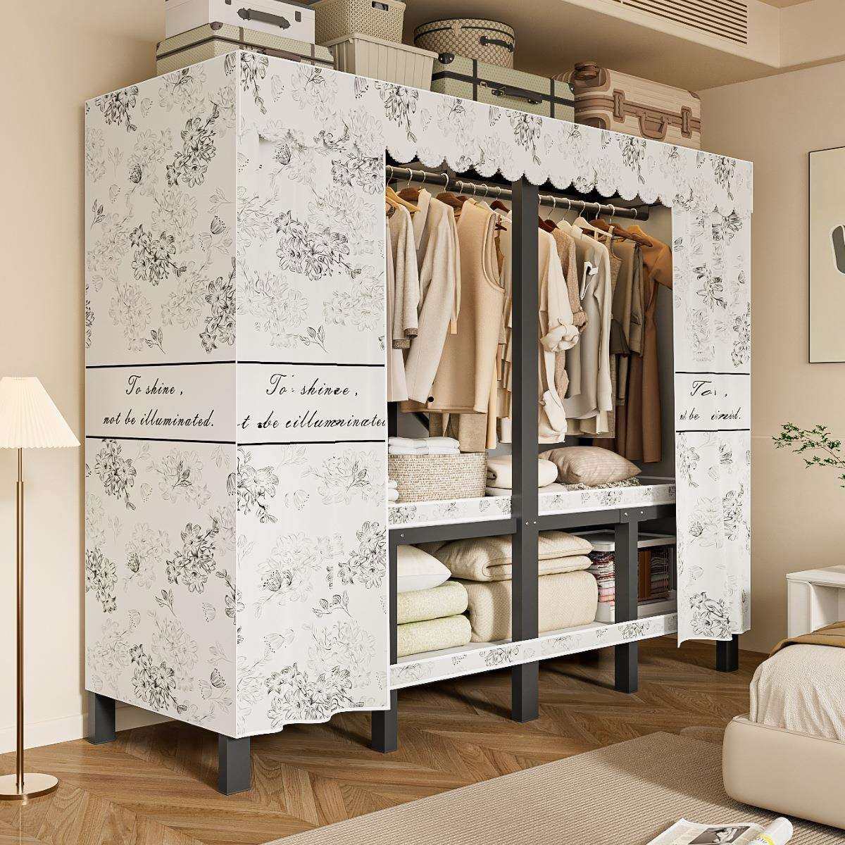 免安装一体简易组装卧室家用布衣柜加厚结实耐用折叠全钢架出租房