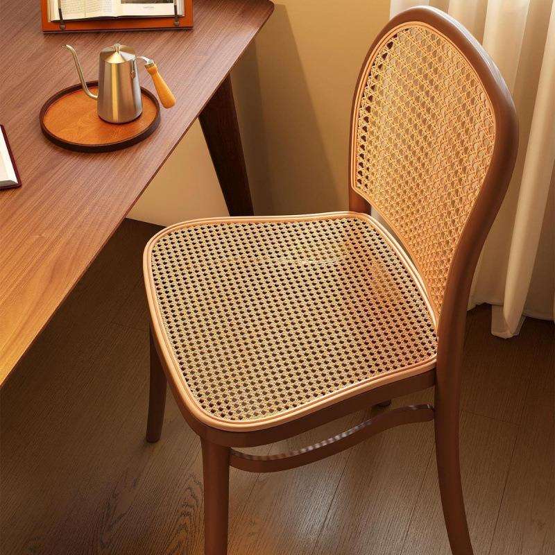 塑料藤编椅子靠背椅家用加厚餐椅中古实木餐桌凳子吃饭户外商