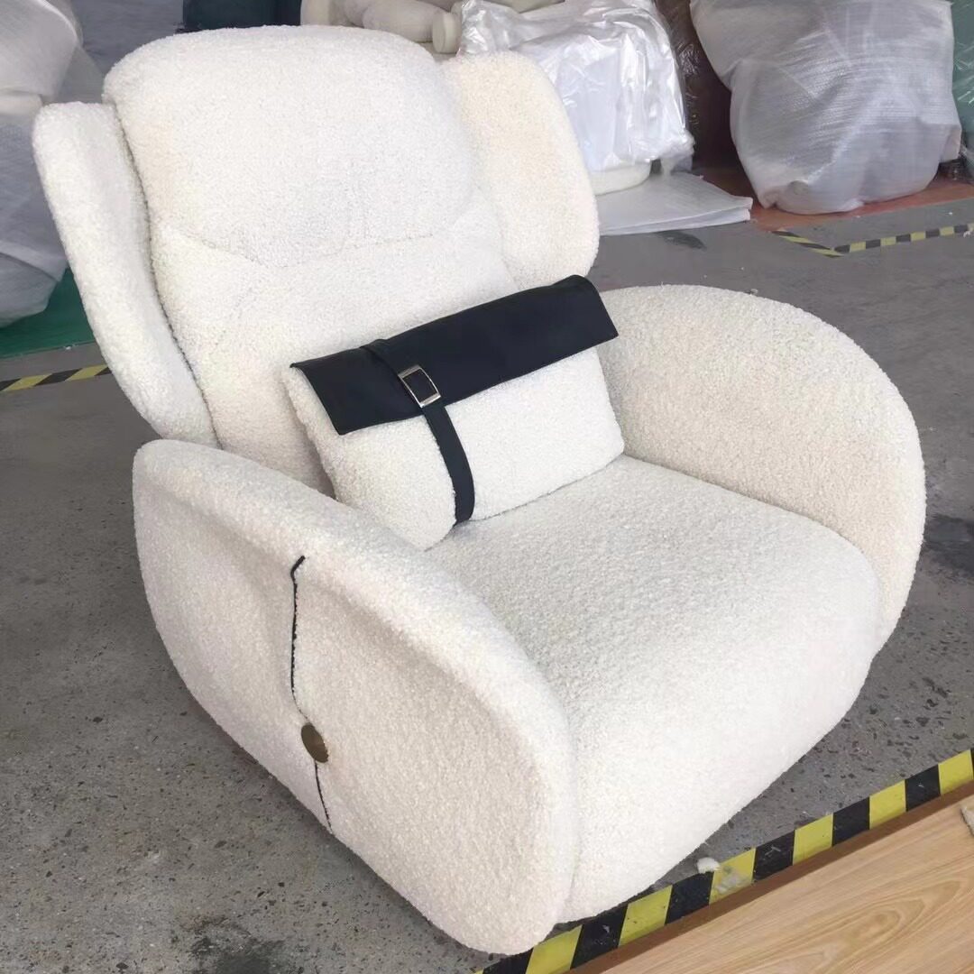 奶油风头等舱小户型客厅阳台可旋转羊糕绒布艺单人沙发懒人靠背椅