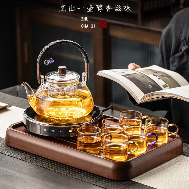 2025新款蒸煮一体玻璃茶壶大容量烧水泡茶喷淋式电陶炉煮茶器套装
