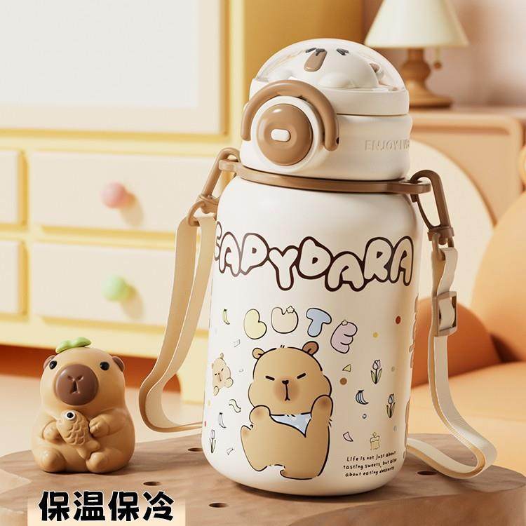 卡皮巴拉儿童保温杯2025新款学生上学专用水壶幼儿园宝宝吸管杯子