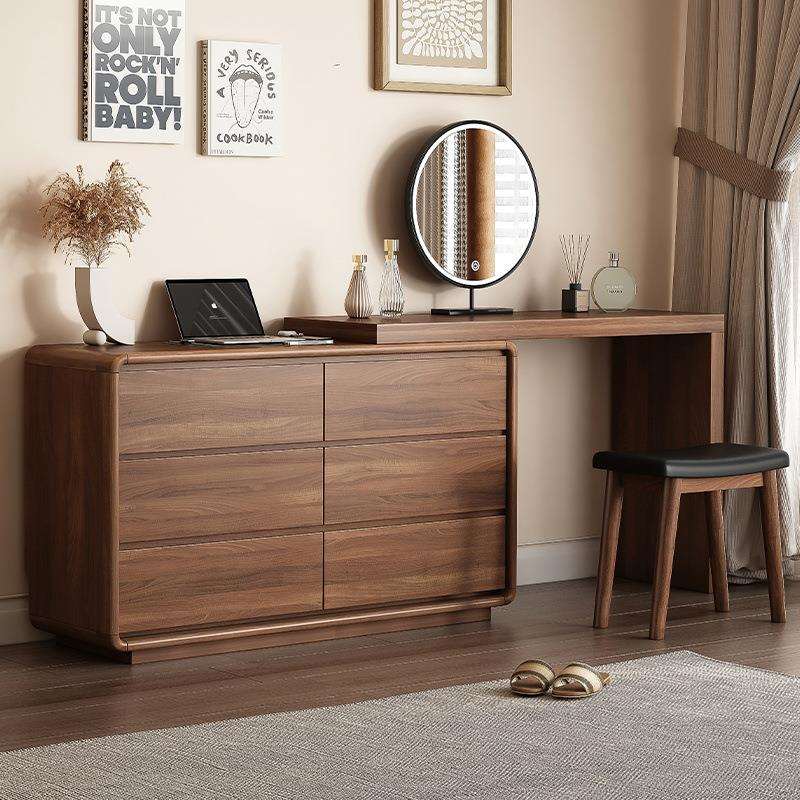 新中式梳妆台实木框可伸缩卧室床尾斗柜化妆桌一体客厅收纳储物柜