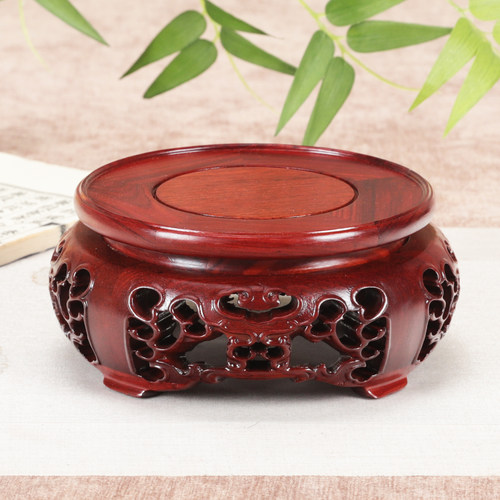 红檀木实木圆形鱼缸花瓶花盆酒坛托架佛像工艺品奇石摆件底座托架