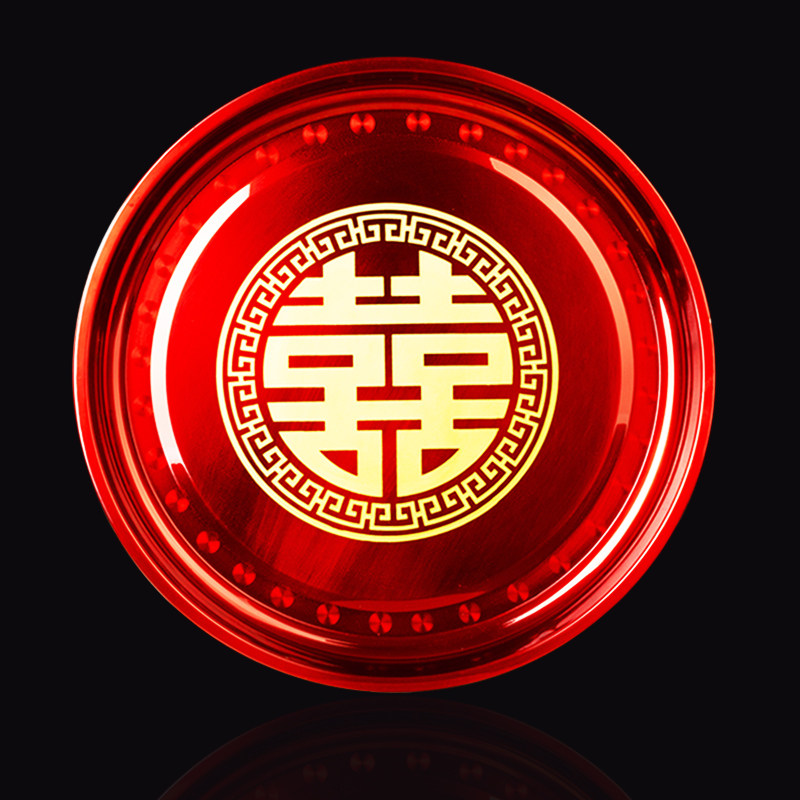 现货速发结婚用品亚克力果盘敬茶盘婚宴红色不锈钢水果盘敬茶盘钱