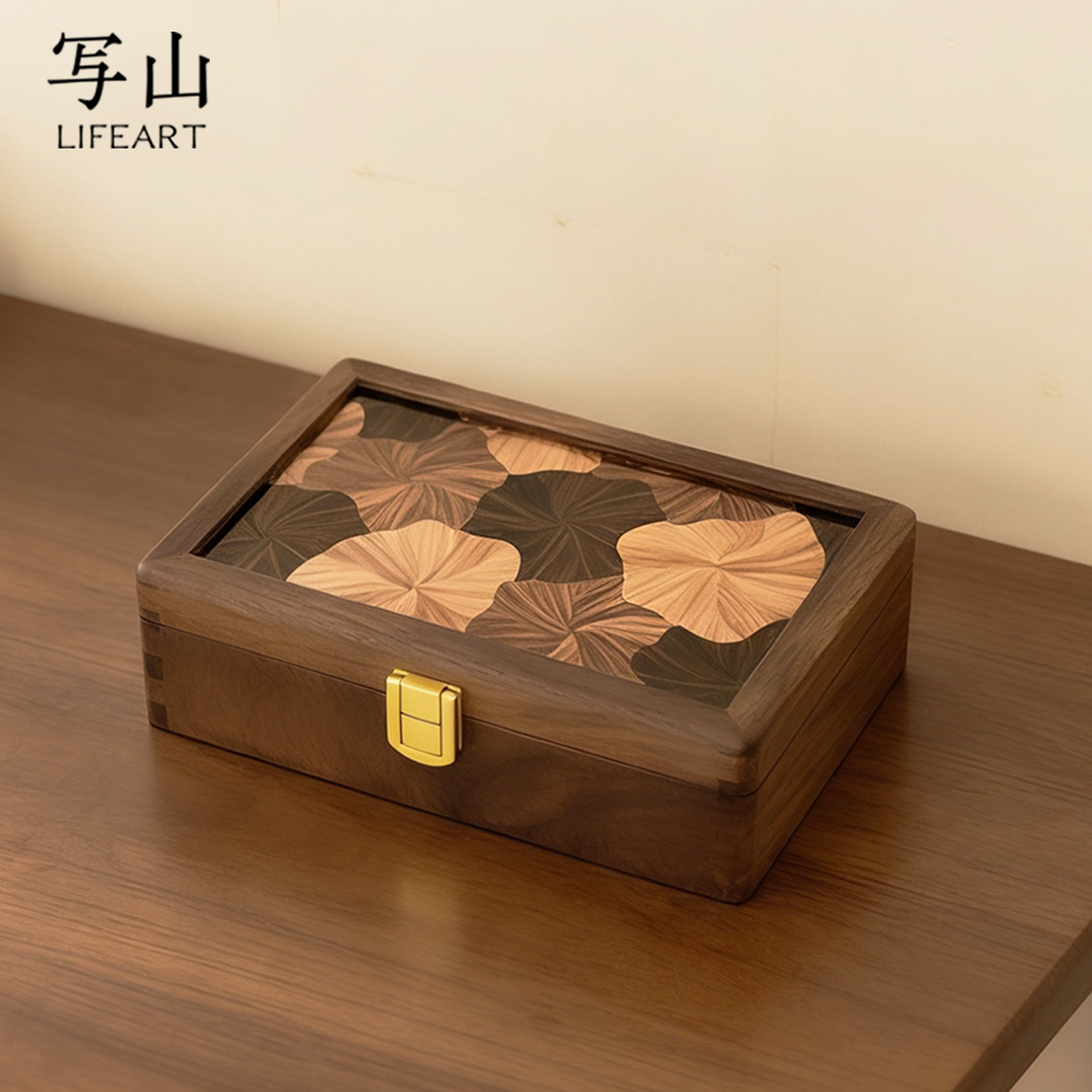 带锁保管盒小木盒子保险箱长方形中式复古多功能隐私储物盒百宝箱