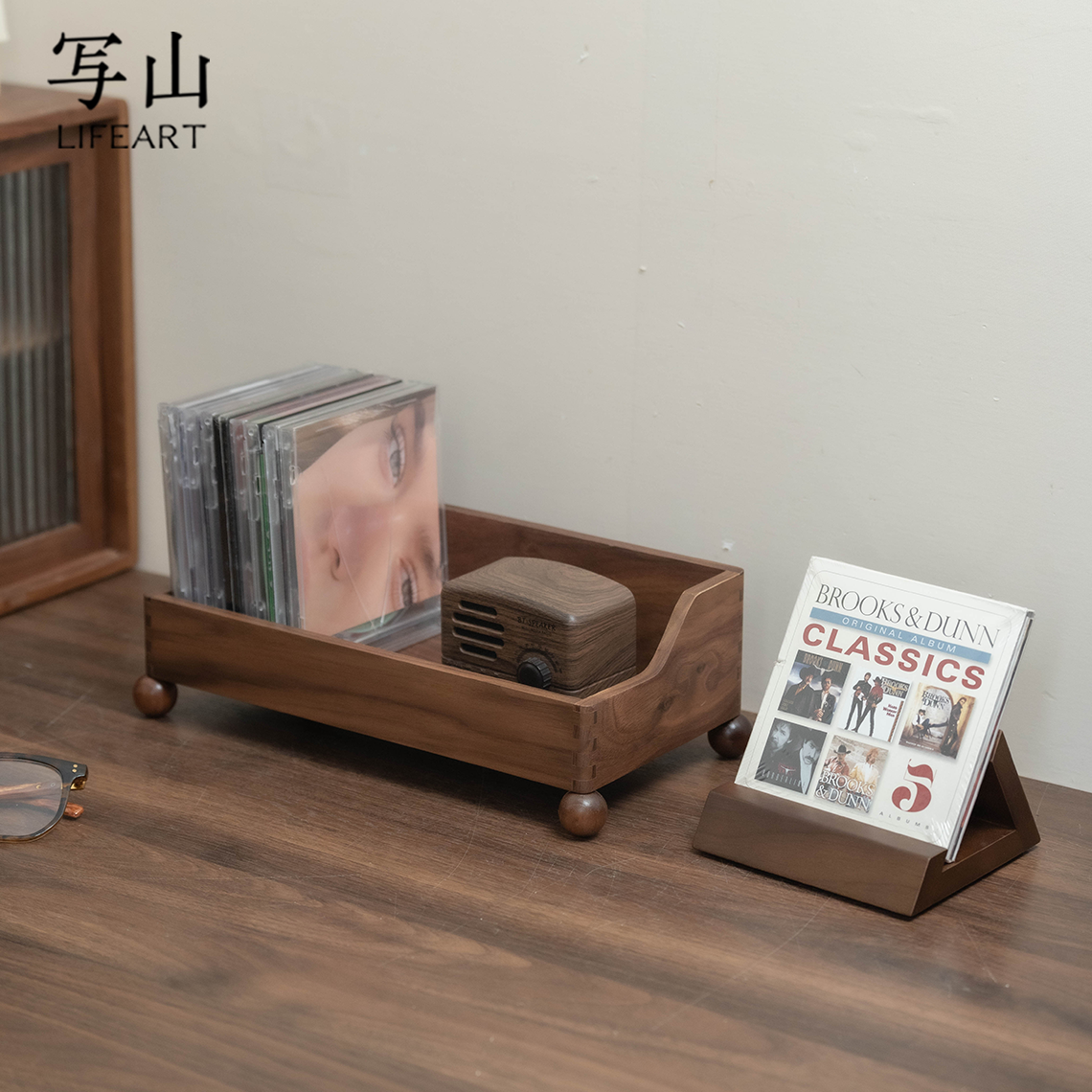 桌面CD收纳唱片明星专辑展示架碟片收纳盒大容量陈列实木家用收藏
