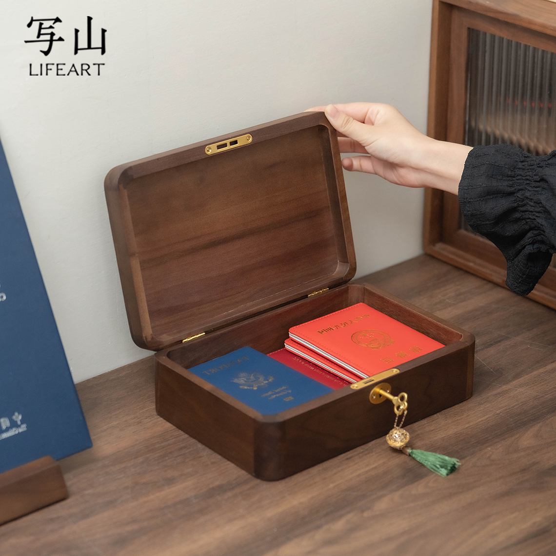 黑胡桃实木荣誉证件收纳盒图片
