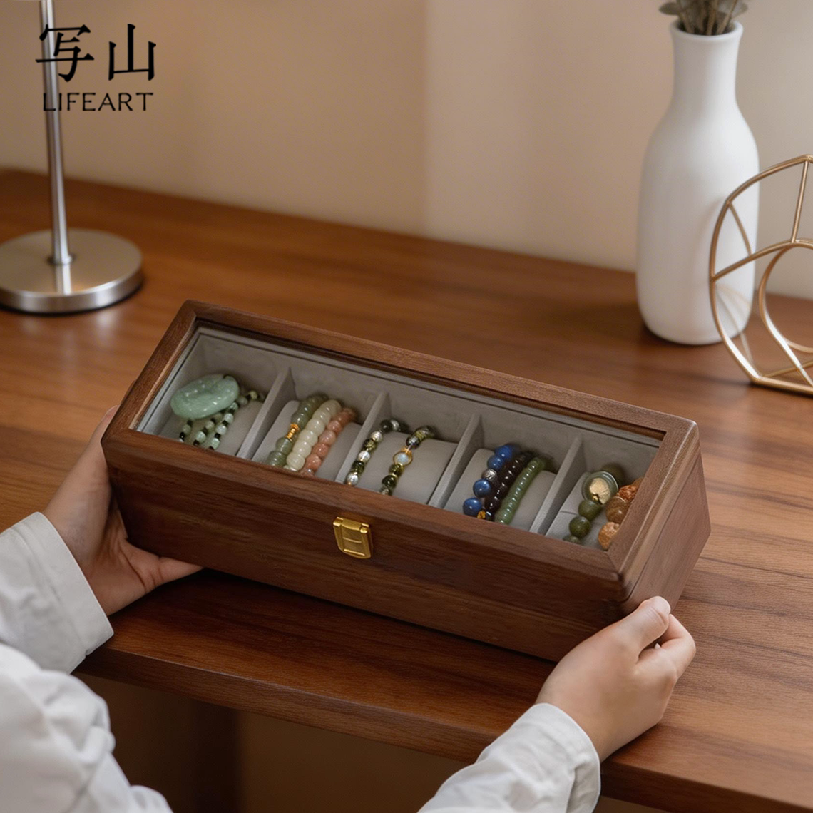 手串收纳展示盒带锁分格防尘图片