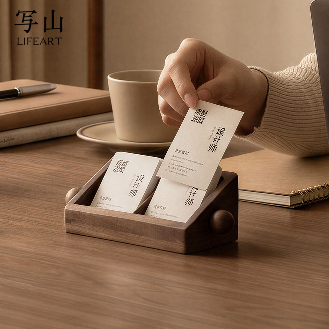 放名片的盒子办公室桌面实木名片盒收纳卡片领导高档双格名片架