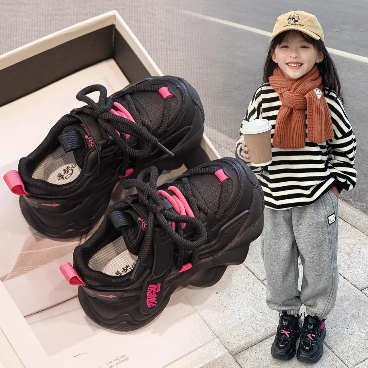 女童鞋子2025新款春秋款儿童鞋黑色老爹鞋女孩运动鞋大童爆款秋季