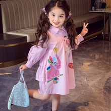 女童裙子春装2025新款洋气儿童宝宝春季韩版上衣后背蝴蝶结衬衫裙