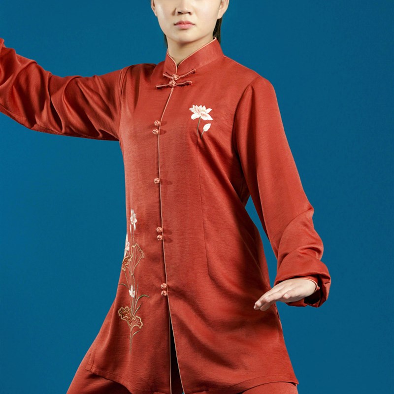 速发醋酸缎高端太极服练功服男武术表演服太极拳中长款透