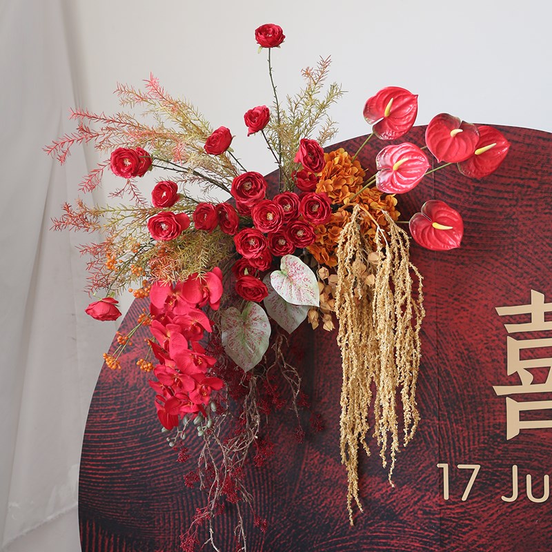 速发红色花艺布场婚礼庆典活动假花道具装舞摆台背景挂花路引花排