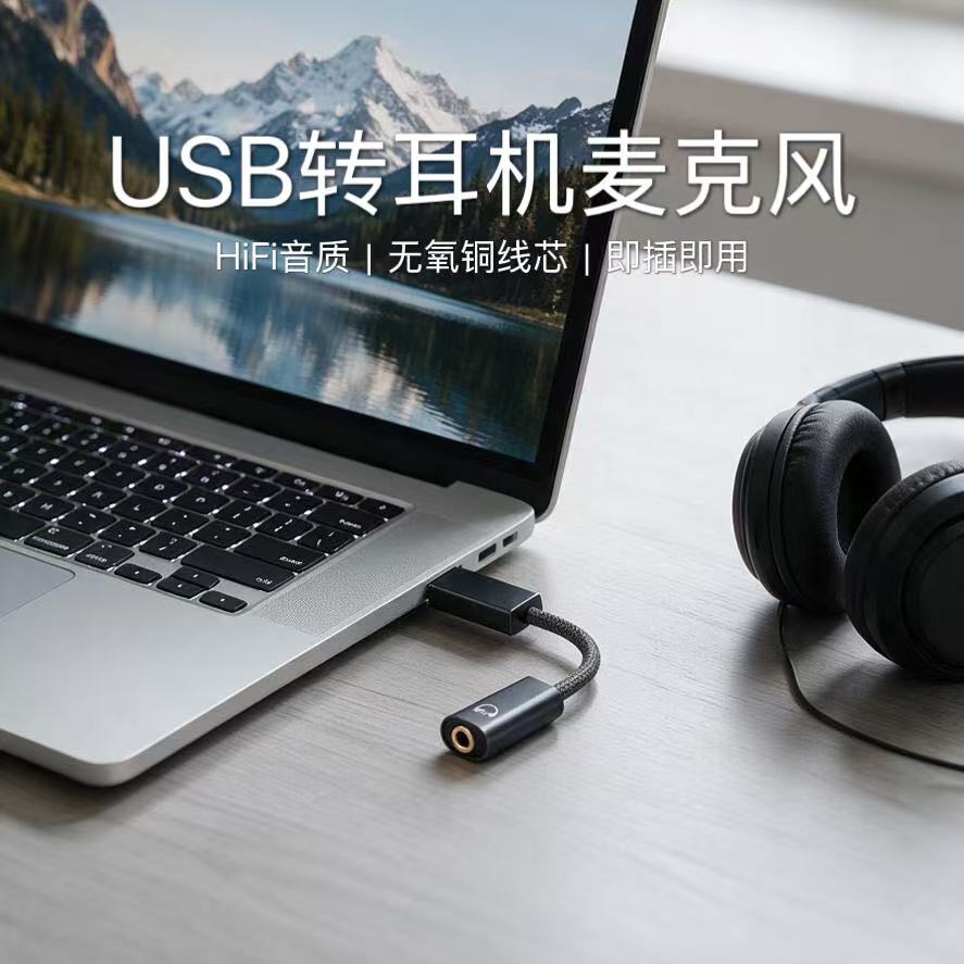 电脑USB转换器转接3.5mm圆孔耳机麦克风适用笔记本电脑听歌